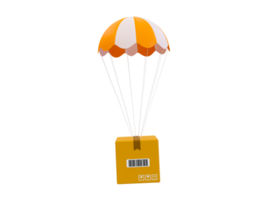 livraison de produit minimale 3d. boîte à colis avec parachute. Illustration 3D. png