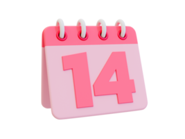 Calendario de san valentín mínimo 3d. composiciones de san valentin. calendario con el número 14. Ilustración 3d.