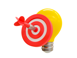 3d minimal dartboard with a lightbulb. gold archivement concept. 3d illustration. png