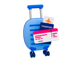 Equipaje mínimo 3d con pasaporte, billete de avión y tarjeta de crédito. viaje de vacaciones. ilustración 3d png