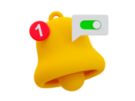 3d mínimo un icono de campana y un botón de alternancia. concepto de notificación de encendido. ilustración 3d png