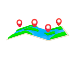 Minimale 3D-Karte mit einem Standortsymbol. Urlaubsreise Reise. 3D-Darstellung. png