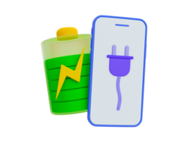 3d minimal smartphone with a green battery tube icon. battery charging icon. 3d illustration png