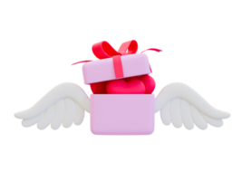 3d minimal symbol of love. Happy Valentine's day. valentine compositions. cartoon winged giftbox full of hearts. 3d illustration. png
