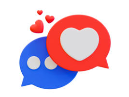 Ícono de mensaje mínimo 3d con un ícono de corazón. precioso icono de chat. conversación romántica en línea. ilustración de renderizado 3d png