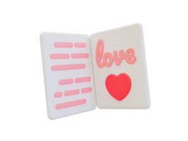 3d minimal valentine's greeting card. love letter. romantic postcard icon. 3d illustration. png