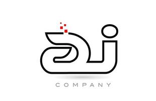 AJ connected alphabet letter logo icon combination design with dots and red color. Creative template for company and business vector