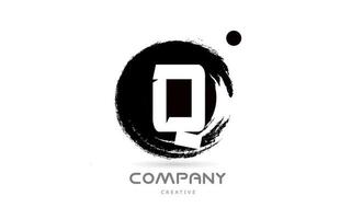 Q black and white grunge alphabet letter logo icon design with japanese style lettering. Creative template for company and business vector