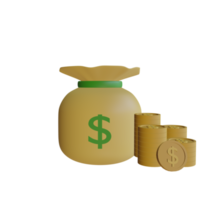 sack of money with coin 3d rendering png