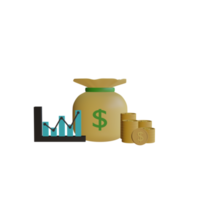 sack of money with coin 3d rendering png