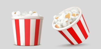 Set of popcorn buckets side and top view vector