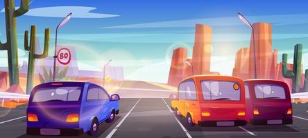 Speed highway in desert with cars vector