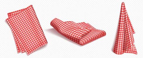 Set of red checkered towels on white background vector