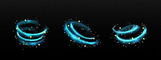 Magic effect, blue air swirl with golden stars vector