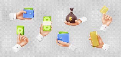 3d vector hand with money isolated set, payment