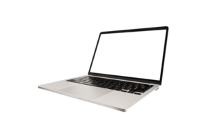 Laptop computer with blank screen isolated on transparent background PNG file