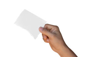 main tenant du papier déchiré déchiré isolé sur un fichier png de fond transparent.