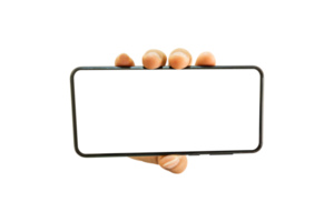 Hands holding smartphone isolated png