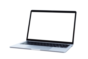 Laptop computer with blank transparent screen and background- PNG format.