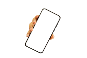 Hands holding smartphone isolated png