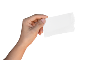 mano Tenere strappato strappato carta isolato su trasparente sfondo png file.