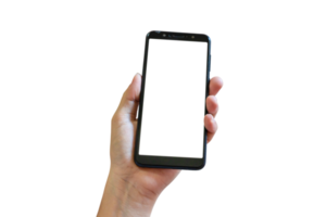 Hand holding Smartphone isolated on transparent background PNG file