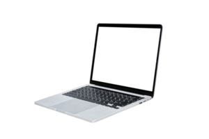 Laptop computer with blank transparent screen and background- PNG format.