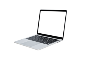 Laptop computer with blank transparent screen and background- PNG format.