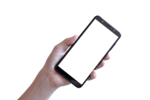mão segurando smartphone isolado em arquivo png de fundo transparente