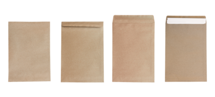 Brown envelope front and back with white paper inside isolated on transparent background PNG file.