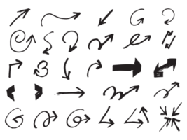 coleção de setas desenhadas à mão isoladas em formato de arquivo png de fundo transparente.