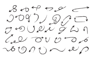 colección de flechas dibujadas a mano aisladas en formato de archivo png de fondo transparente.
