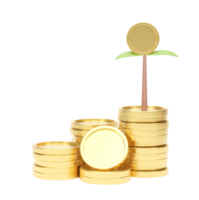 3D Coins stack growth with trees coin Isolated on transparent background PNG file format.