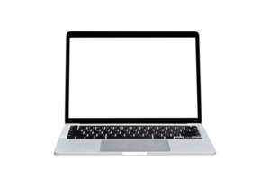 computadora portátil con pantalla transparente en blanco y formato png de fondo.
