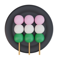 Ilustración 3d de dango de comida asiática, comida japonesa png