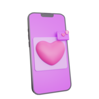 3d rendering valentine's day love message notification on phone icon png