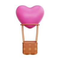 3d rendering of valentine's day hot air balloon heart icon png