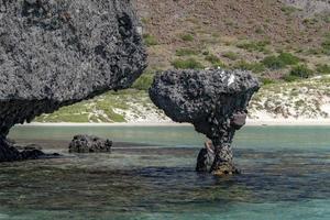 balandra playa famosa roca seta suspendida baja california méxico foto