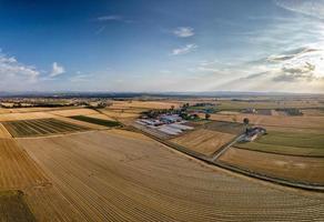 paisaje de vista aérea de campos de girasol con drone foto