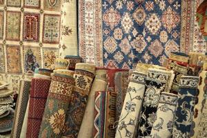 persian carpet old antique vintage in bazar shop market photo