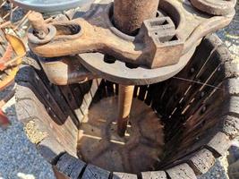 Old wooden wine vat squeeze barrel photo