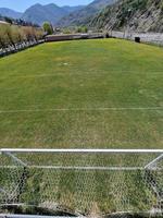 country soccer field with flowers photo