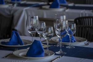 blue and white laden table photo