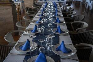 blue and white laden table photo