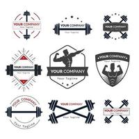 Gym club logotype. Sportsman silhouette character vector logo design template. Design element for logo, poster, card, banner, emblem, t shirt. Vector illustration Pro Vector