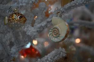 concha de árbol de navidad y vida marina a la venta en una tienda foto