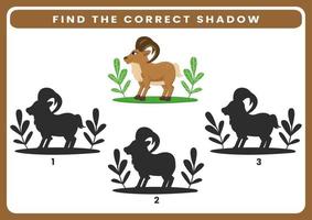 Animal black and white shadow matching activity for children. Worksheet for kids. vector