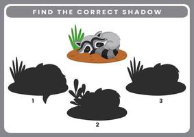 Animal black and white shadow matching activity for children. Worksheet for kids. vector