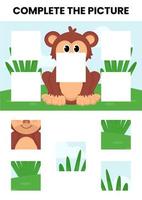 Complete the picture animal puzzle worksheet for kids vector