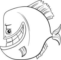 caricatura, piraña, pez, animal, carácter, colorido, página vector